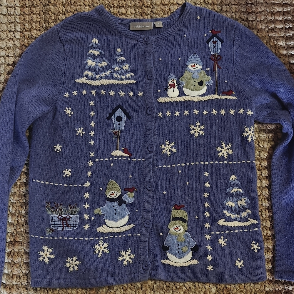 Blue Snowman Cardigan Sweater